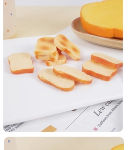 Macro view of realistic miniature PVC toast slices for DIY crafts and micro landscapes