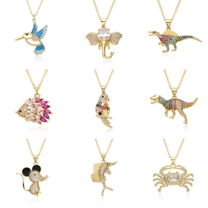 Animal Pendant Necklace Copper Gold Plated Colored Zircon Micro Pave Cartoon Cute Fashion Jewelry For Women