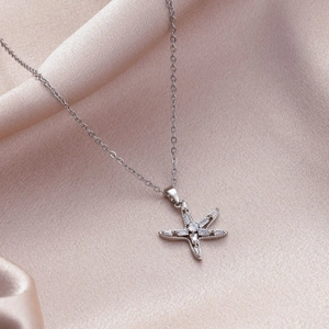Starfish Pendant Necklace Stainless Steel O Chain Zircon Inlaid Copper Jewelry Gift For Women