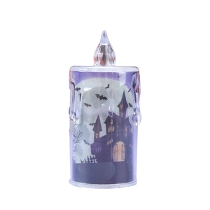 Halloween purple LED candle lamp with castle and bat patterns for festive decoration