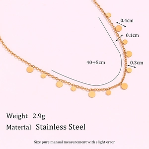 18K gold plated stainless steel necklace with small round pendant on pink background