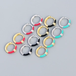 Minimalist s925 silver hoop earrings with colorful enamel and micro-set cubic zirconia