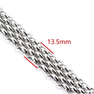 Polished silver stainless steel triple Cuban link chain with 13.5mm width measurement