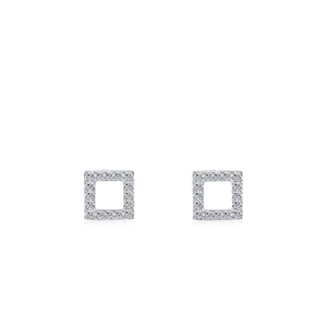 Elegant S925 sterling silver square stud earrings with pave-set cubic zirconia stones