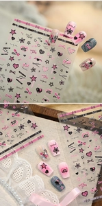 Detail of punk and sweet nail stickers featuring stars, bows, and Y2K aesthetic patterns