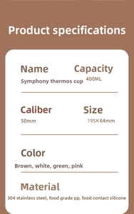 Specifications of the 400ml stainless steel vacuum flask with size and material details