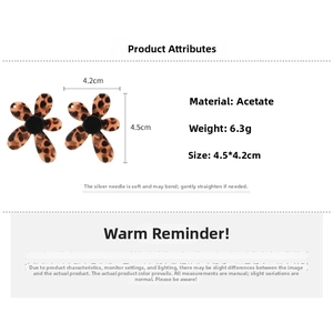 Detailed size chart for acetate leopard print flower earrings with silver needles