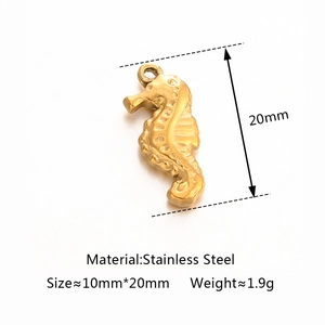 Golden stainless steel seahorse pendant with detailed ocean series charm measurements