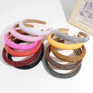 Chic Baroque wide headband with colorful rhinestones and non-slip velvet lining