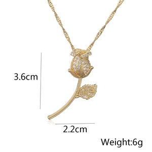 Macro view of rose pendant necklace dimensions showing 3.6cm length and 6g weight