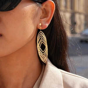 Geometric Multi Layer Hollow Leaf Earrings Metallic Textured Non Pierced Ear Clips For Women Fashion Jewelry Accessory