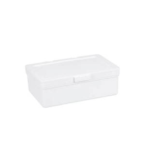 White minimalist plastic storage box with lid for stationery and cosmetic organization