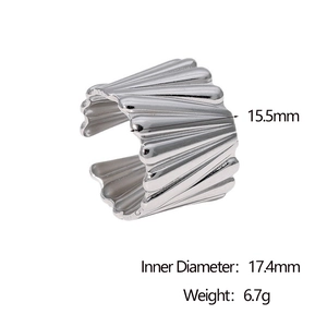 Detailed macro view showing the pleated texture and 15.5mm width of the steel open ring