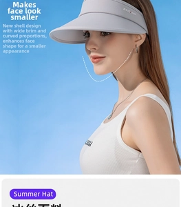 UPF 50+ sun visor hat detail featuring wide shell-shaped brim and ice silk fabric