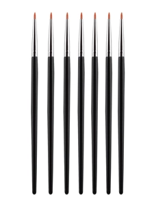 Detailed view of 7 professional fine-tip eyeliner brushes with sleek black handles