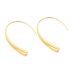 Minimalist gold teardrop earrings in polished titanium steel with sleek curved design