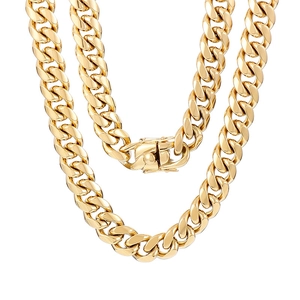 Men's hip hop gold Cuban link chain with CNC diamond cross and anchor pendant charm