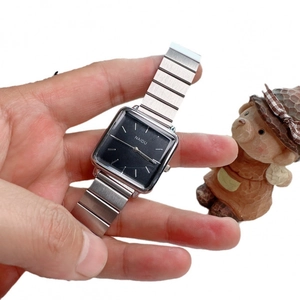 Square quartz watch with silver stainless steel strap and black sunray dial for men