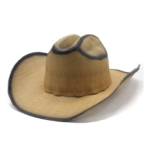Close-up of woven straw cowboy hat with black gradient finish and breathable texture