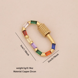 Macro shot of 3x2cm oval copper carabiner pendant with colorful micro-pave zircons