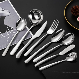 Elegant 304 Stainless Steel Cutlery Flatware Mirror Polished Thickened Spoon Fork Steak Knife For Home Hotel Restaurant