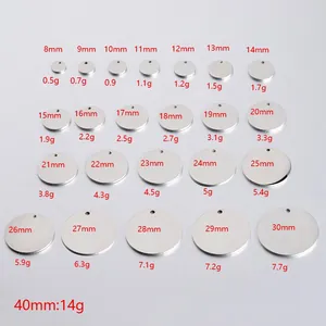 Size and weight chart for 18k gold plated stainless steel round mirror pendant discs