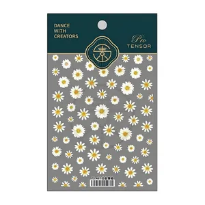 Self-adhesive 5D white daisy nail stickers with thin matte texture, style TS-467