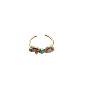 Vintage gold fish and heart resin open ring with turquoise in bohemian style