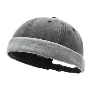 Retro washed cotton miki hat in two-tone grey with adjustable strap and six-panel crown