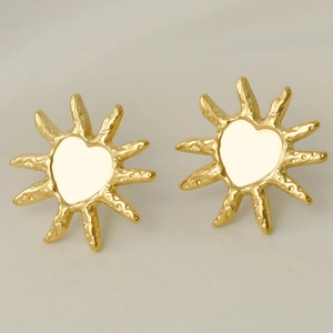 Stainless Steel Heart Sun Stud Earrings Women Irregular Hammered Starburst 18K Gold Plated Vacuum Plating Jewelry