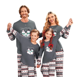 Family Christmas pajama set in dark grey with merry merry merry snowman prints