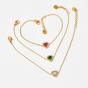Elegant gold heart pendant bracelets with colorful zircon stones in a creative layout