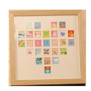 DIY heart-shaped collage oil painting set in a minimalist natural wood photo frame