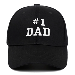 Klassische schwarze Baumwoll-Baseballkappe mit weißem #1 DAD-Stickerei auf weißem Grund