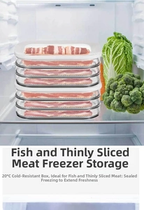 Stackable transparent food container for freezing meat and fish in the refrigerator