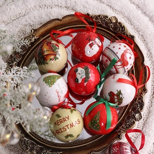 Christmas Ball Ornaments Painted Plastic Baubles For Tree Hanging Decoration Holiday Scene Layout Reindeer Snowman Pattern Vintage Style