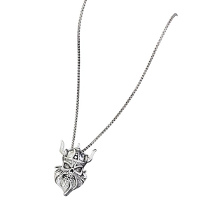 Viking warrior skull pendant necklace with horned helmet on silver box chain jewelry
