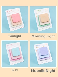 Detail of multi-layer gradient sticky notes on TO DO LIST cardboards in four pastel palettes