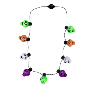Luminous Halloween skull necklace with multi-colored LED lights and nine skull charms