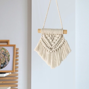 Lot de 3 suspensions murales en macramé bohème fait main avec coton et franges