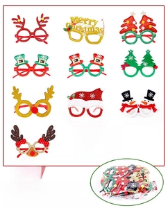 Set of 10 festive Christmas glasses with glitter reindeer and holiday tree designs