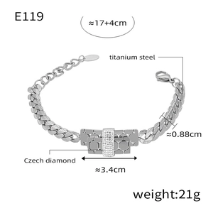 Detailed size chart of titanium steel bracelet with Czech diamonds and silver finish