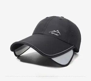 Detail of outdoor quick-dry sport cap with side sun protection panels and breathable mesh