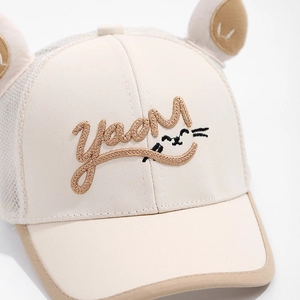 Toddler mesh baseball cap with cute cat ears and embroidery for summer sun protection