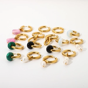 Various 18K gold stainless steel earrings with pearl and gemstone charms collection