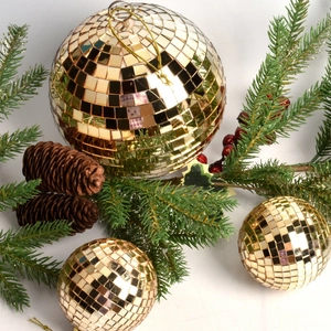Gold Mirror Disco Ball Christmas Tree Hanging Ornaments Reflective Glass Plastic For Party Holiday Decoration