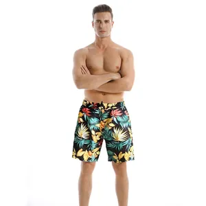 Men Swim Trunks Quick Dry Beach Shorts Tropical Floral Print Elastic Waistband Drawstring Pockets Summer Holiday