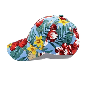 Tropical floral print baseball cap in light blue canvas for women summer outdoor activities