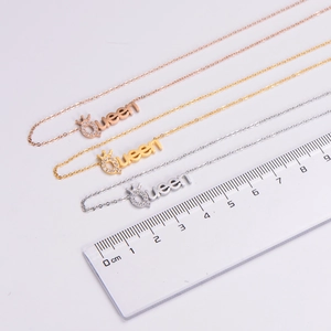 Detailed comparison of Queen letter pendant necklaces in gold, rose gold and silver finish