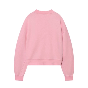 Vue arrière d'un sweat à col rond rose en maille de coton doux et texturé